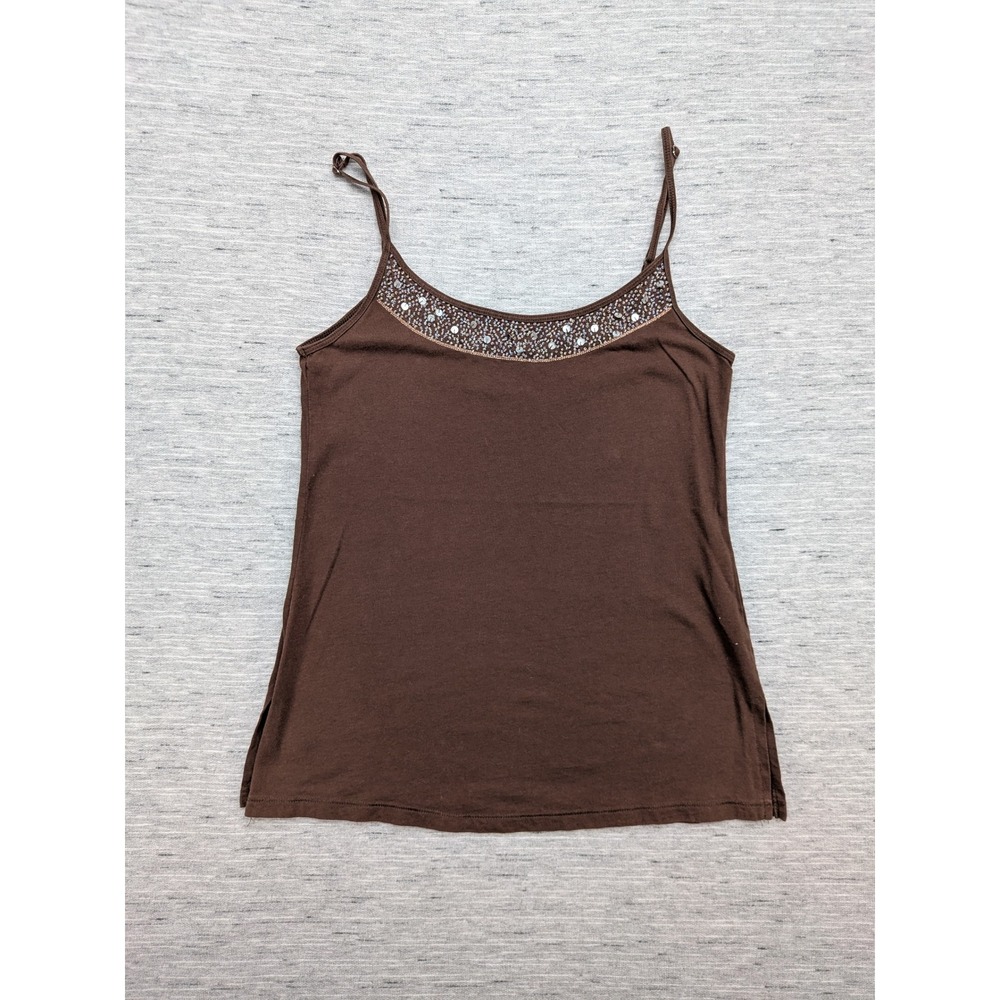 y2k American Eagle Cami Top Brown Beaded‎ Small Preppy Basic Layering